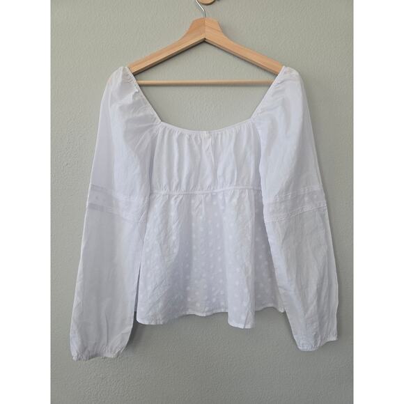 White Cotton Eyelet Blouse S Romantic Boho / Cottagecore Top Babydoll Blouse - Picture 5 of 8